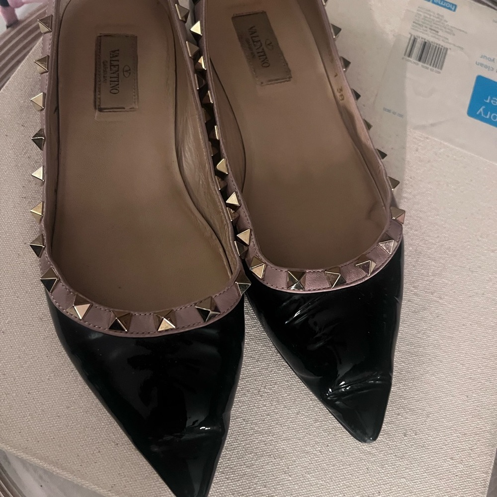 Valentino Black Patent Leather Studded Flats